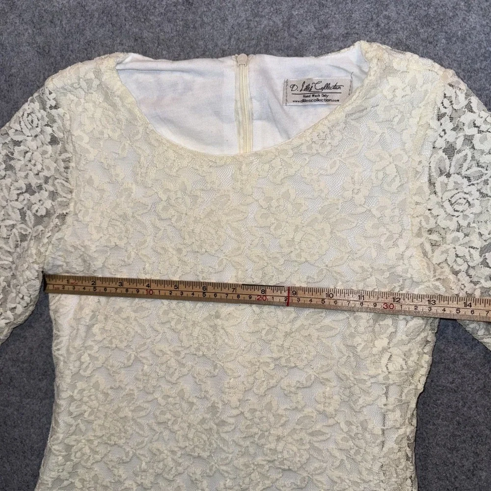 D. Liles Collection Floral Lace Dress 8/10 Ivory‎ Scalloped Hem Long Sleeve